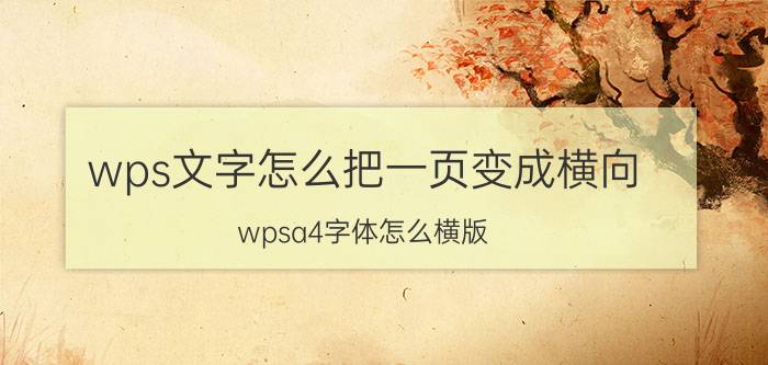 wps文字怎么把一页变成横向 wpsa4字体怎么横版？